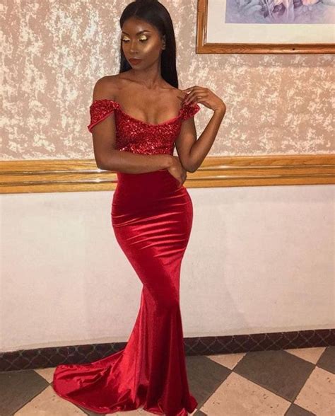 2018 Sexy Prom Dress Black Girl Prom Dress Mermaid Red Prom Dress