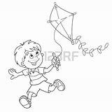 Coloring Flying Children Kite Pages Kites Getcolorings Cartoon Boy sketch template