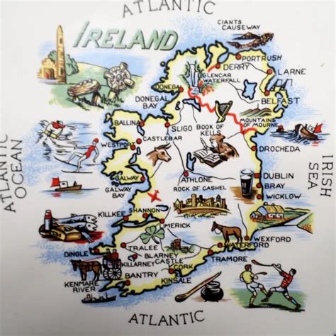ireland map plate city names cities landmarks  souvenir decorative