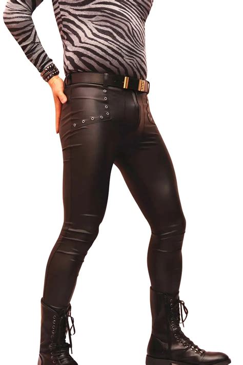 men s sexy matte leather pants tight package leg pants feet show dos