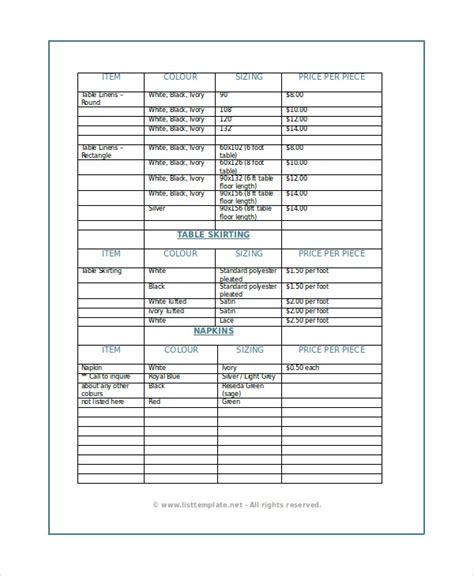 product list template   word  document downloads