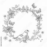 Wreath Twigs Floral Coloring Bird Book Comp Contents Similar Search sketch template