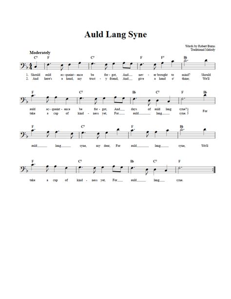 Auld Lang Syne Chords Lyrics And Bass Clef Sheet Music