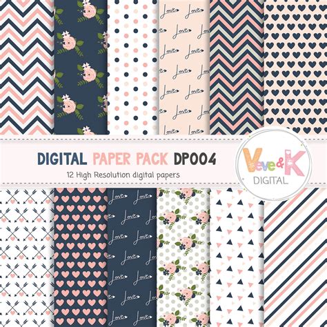 navy  pink digital paper pack scrapbook digital paper page
