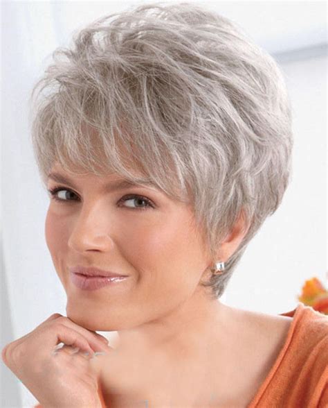 Women Lady Wig Short Straight Silver Grey Synthetic Hair