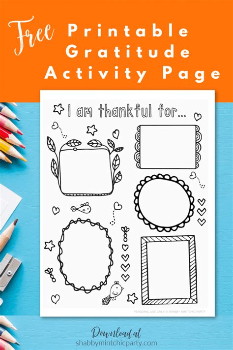 printable gratitude activity  kids shabby mint chic party