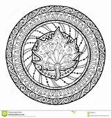 Leaf Autumn Mandala Circle Maple Tribal Doodle Theme Ornament Drawn Zentangle Hand Vector Stock Pattern Drawing Ethnic Coloring Background Tattoo sketch template