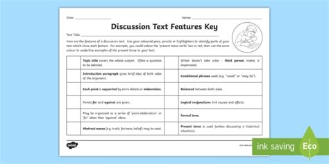 ks features   discussion text checklist teacher