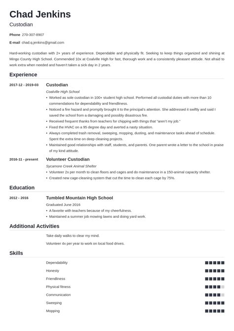 custodian resume sample job description skills