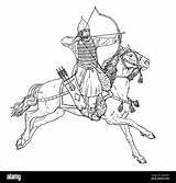 Bogenschütze Mongol Berittene Zeichnen Ritter Schlacht Digitales Asiatische sketch template