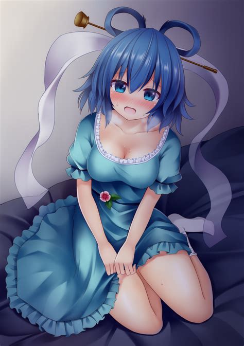 Safebooru 1girl Absurdres Bangs Bed Blue Dress Blue Hair