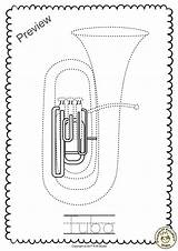Brass Instruments Coloring Music Pages Trace Pdf Worksheets Musical Instrument Choose Board  Contains sketch template