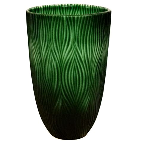 Bespoke Home Glass Green Carved Vase