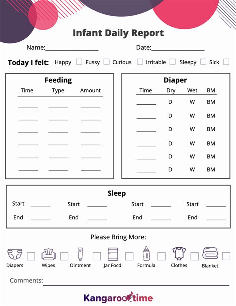 downloadable infant daily report template  childcare centers
