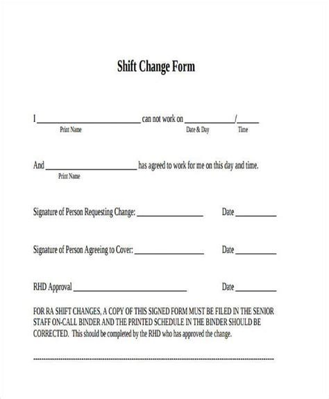 employee shift change form ms excel templates
