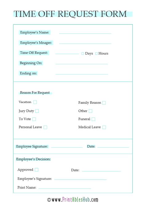 printable time  request form  employee time  record