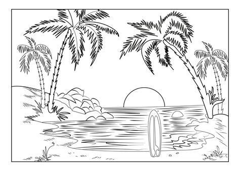 sunset landscape coloring page  printable coloring pages  kids