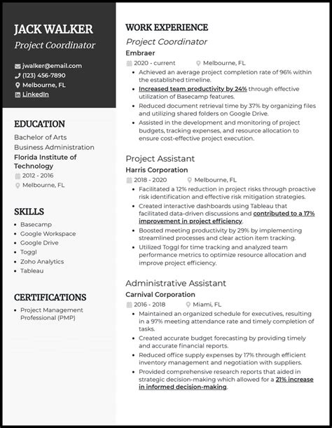 project coordinator resume examples