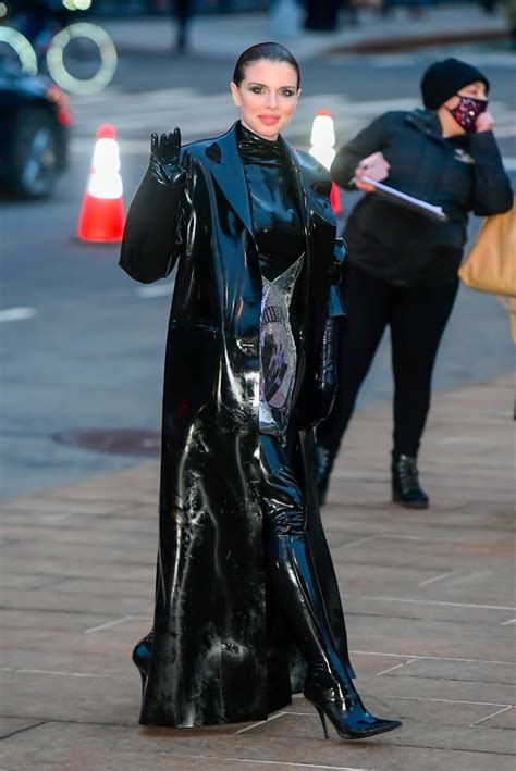 julia fox wears latex bodysuit and chainmail catwoman dress popsugar