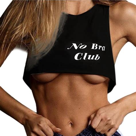 smileq women sexy crop top no bra club letter print vest short tank