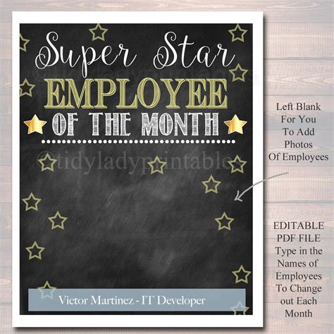 editable employee   month printable office printable etsy