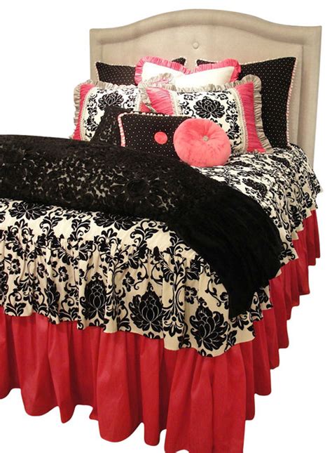 artistic sensations twin size hot pink black and white damask and toile girls bedding set houzz