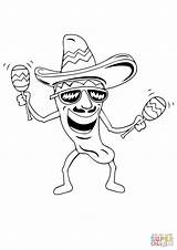Coloring Maracas Chilli Hot Pages Sombrero Mexican Pepper Mexico Drawing Fiesta Man Printable Mayo Cinco Getdrawings sketch template