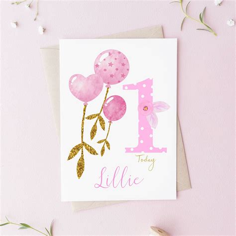 personalised 1st birthday card girls handmade products stationery
