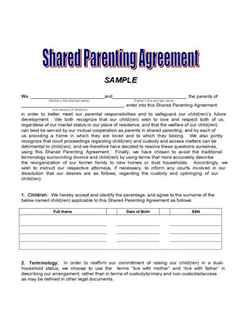 joint custody parenting plan template
