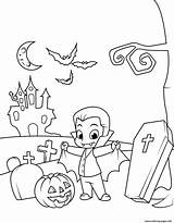 Halloween Dracula Coloring Count Pages Kids Cute Cemetery Printable Kleurplaten sketch template