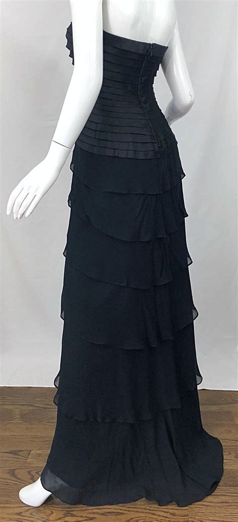 vintage tadashi shoji size 14 16 black silk chiffon 1990s strapless