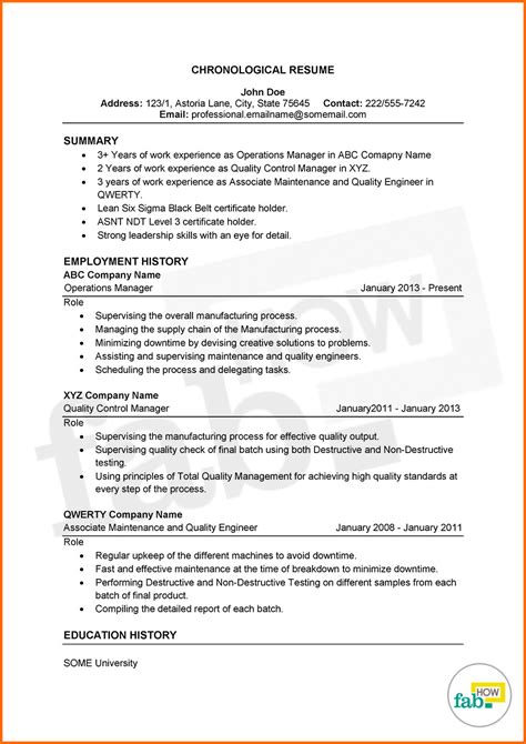 reverse chronological resume format template