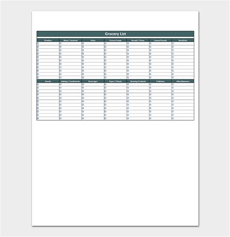 shopping list template  checklists  word excel