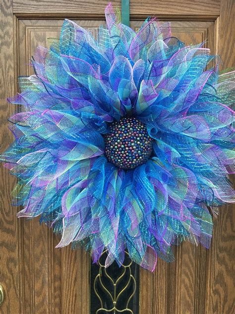 shades  blue deco mesh flower wreath mesh wreath diy burlap flower wreaths deco mesh
