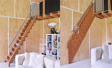 folding staircase   wall  perfect space saving idea