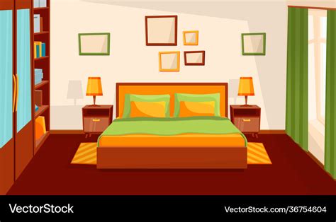 cozy bedroom interior comfort room flat cartoon vector image