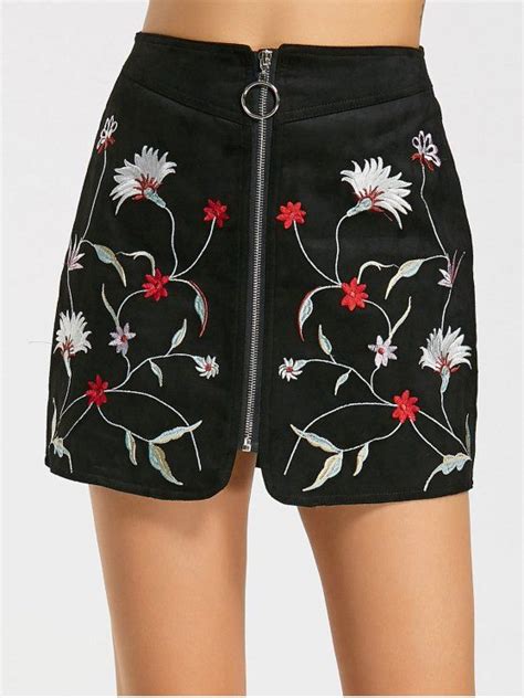 floral embroidered faux suede mini skirt black mini