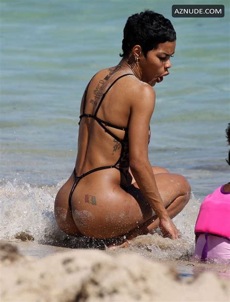 teyana taylor wears a sheer thong bodysuit at the beach in miami aznude