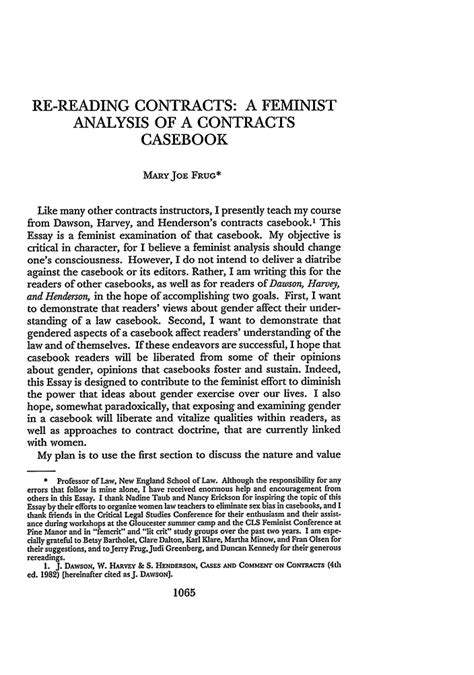 re reading contracts a feminist analysis of a contracts casebook a symposium of critical legal
