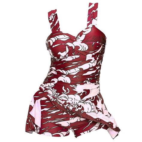 women s 5xl plus size sexy ruched print swimdress and shorts swimsuit