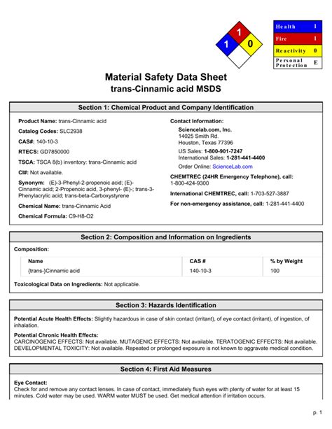 1 1 0 material safety data sheet