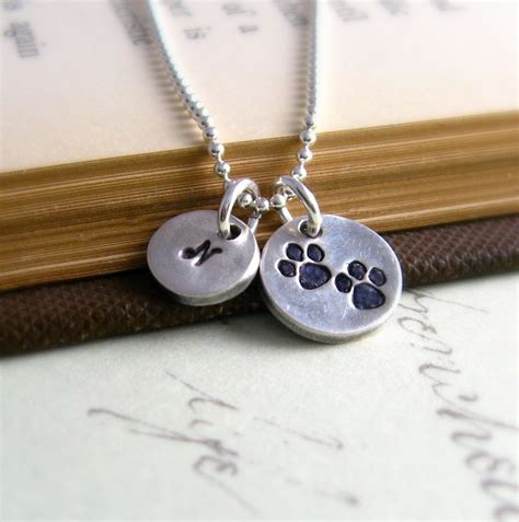 dog paw necklace silver personalized initial  newhopebeading