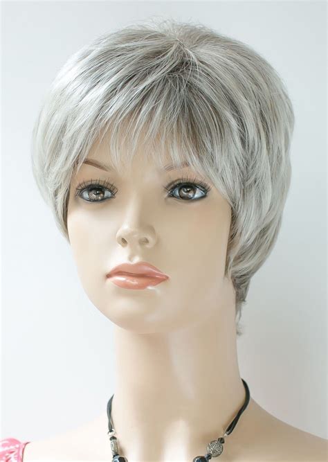 Capless Short Straight Grey Synthetic Hair Wig Grey Wigs