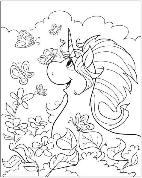 coloring page   image   unicorn   grass  butterflies