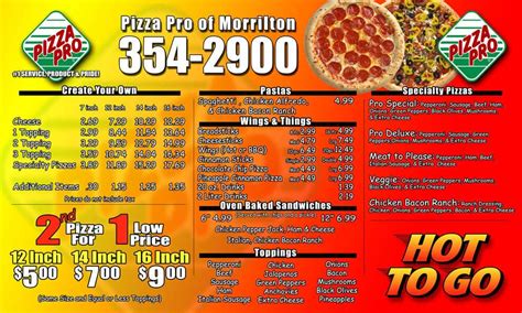 pizza pro menu menu restauracji pizza pro morrilton morrilton