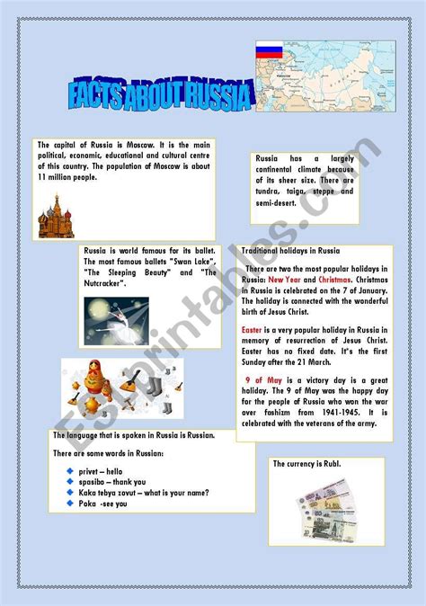 english worksheets facts about russia