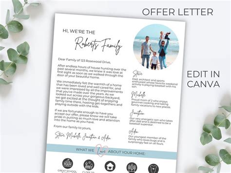 home offer letter template letter  seller buyer offer etsy