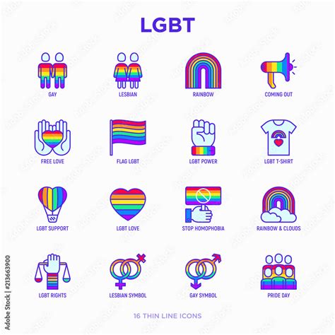 Lgbt Thin Line Icons Set Gay Lesbian Rainbow Coming Out Free Love