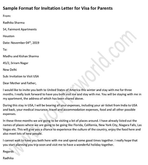sample  invitation letter  australian tourist visa  parents