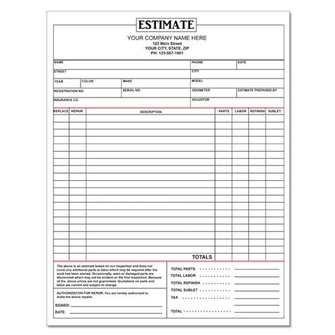 mechanic estimate form personalized custom printed designsnprint
